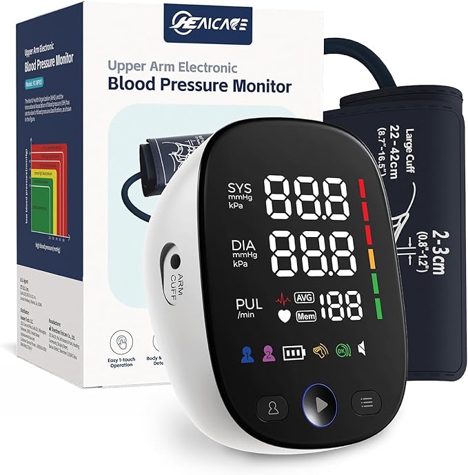 Upper Arm Electronic Blood Pressure Monitor, Adjustable Wide Range Cuff 8.5''-16.5'', Blood Pressure Monitor for Home Travel Use, Large LED Digital Display with 2×120 Memory