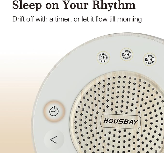 Housbay White Noise Sound Machine for Sleeping, 35 Soothing Sounds, Small Sleep Machine for Adults, Wood Grain Design for Bedroom & Noise Canceling