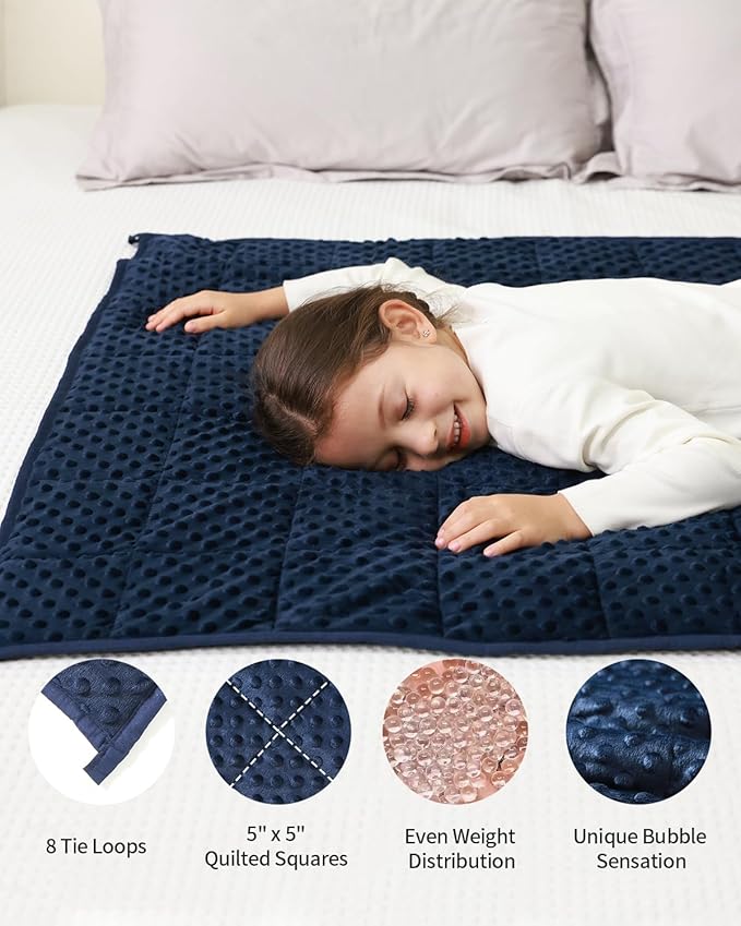 Mr. Sandman Weighted Blanket 10LBS 41 x 60 Inches, Minky Dots Heavy Blanket with Glass Beads, Soft and Cooling for School and Home, Navy Blue