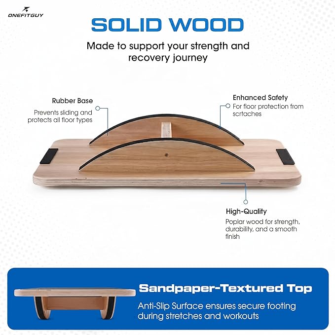 Wooden Balance Board for Adults, Wobble Board for Core Strength & Stability Training, Non Slip Surface, 550lb Capacity, Home & Office Exercise Use