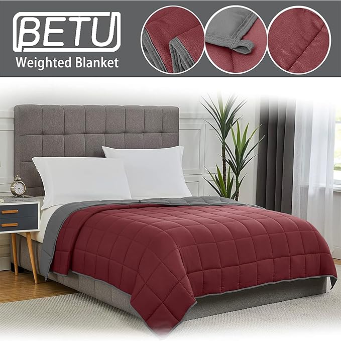 Weighted Blanket for Adults 12lbs, 48"x72", Twin Full Size Cooling Heavy Throw Blanket for 110-130lbs, Microfiber Soft Thick Big Blankets Weighted Comforter Gift for Sleeping, Red Grey