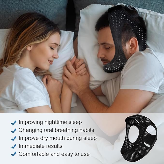 Chin Strap for Sleeping - Anti Snoring Devices - Adjustable Breathable Chin Strap for Men and Women Sleeping - Simple and Effective Stop Snoring Solution - Enjoy a Nice Evening - Black, 1PCS