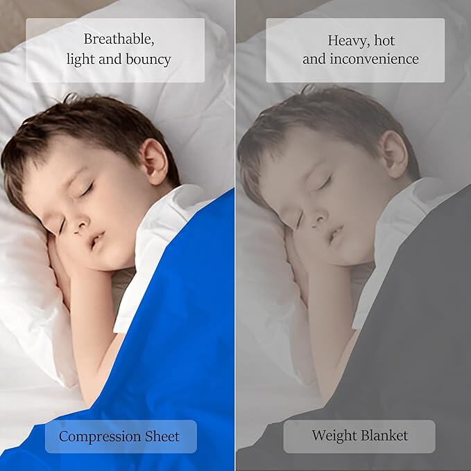 Sensory Bed Sheet for Deep Pressure Therapy – Spandex Bed Sheet – Sensory Compression Blanket for ADHD, Autism – Breathable & Hypoallergenic, Blue, Full Size