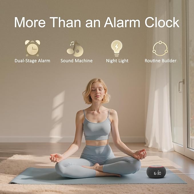 Hotmoon Alarm Clock with Sound Machine for Sleep, Luna Pro Dual-Stage Alarm, 507 Relaxing Sounds, Smart Night Light & Timer, Pink Green Brown White Noise Machine for Sleeping Adult Office Plug in