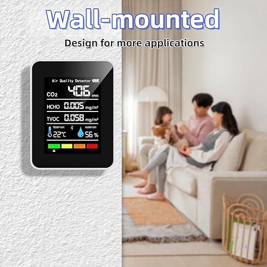 5-in-1 Indoor Air Quality Monitor, Professional Portable Detector&Accurate CO2,HCHO,TVOC,Humidity& Temperature,LED Display, 2s Refresh,for Home, Office,School, Hotel,Car Air Quality Tester (White)