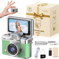 Vintage Mini Digital Camera Retro Mini Digital Video Keychain Camera Small Bodycam 1080P HD 0.96" IPS Screen Type-C 64G Card Included Portable for Photography Enthusiasts Travel (Green)