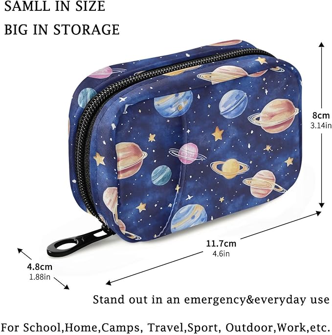 Fustylead Watercolor Hand Draw Planets and Stars Pill Organizer and Storage Weekly with Zipper, Removable Pill Box Portable Medicine Organizer for Vitamin Fish Oil Supplement