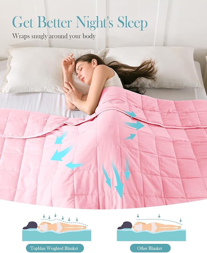 Topblan Weighted Blanket 15 pounds, Soft Cooling Weighted Blanket Full Size for Adults, Breathable Comfort Blanket with Glass Beads for Bed Sofa All Season, 48 x 72 inches, Pink