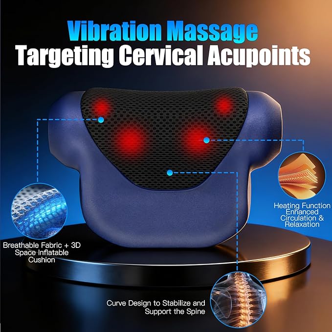 3-in-1 Neck Massager with Heat, Red Light & Vibration Adjustable, Heated Neck Stretcher, 3 Adjustable Modes Cervical Traction Device Suitable for Pain Relief