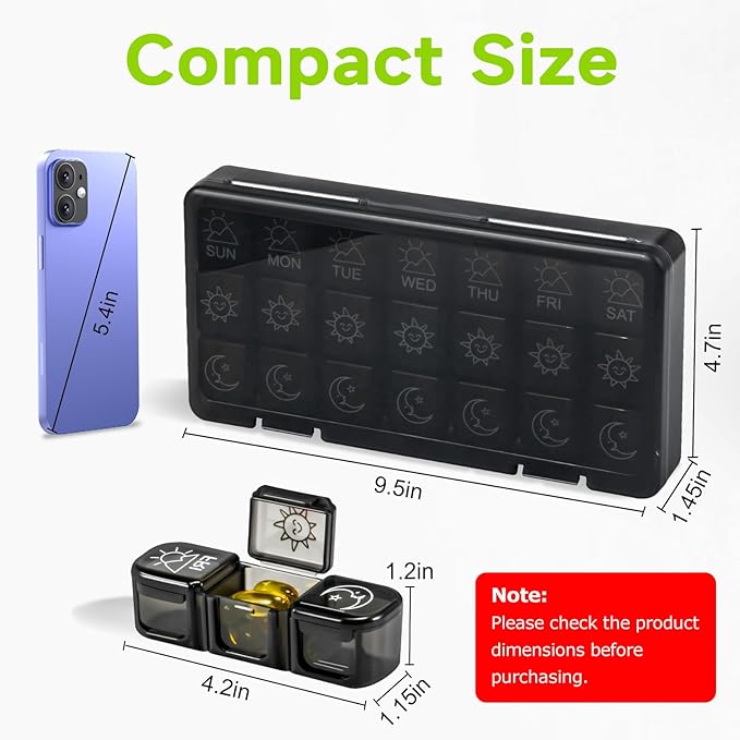Weekly Pill Organizer 3 Times a Day, Travel Pill Box 7 Day, Portable Daily Pill Case Container, Large Medicine Organizer to Hold Vitamin, Fish Oils, Supplements