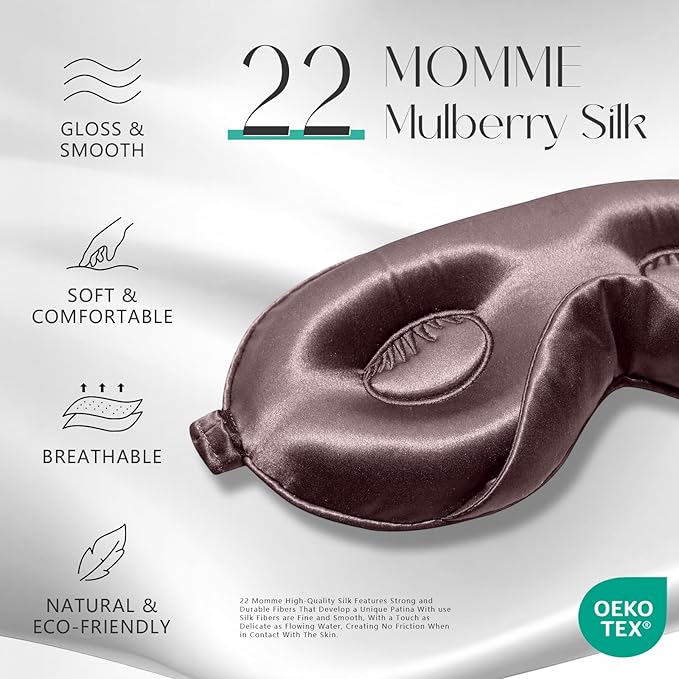 ZIMASILK Adjustable 22 Momme 100% Mulberry Silk Sleep Mask, Upgraded 3D Contoured Cup Eye Mask for Sleeping, Super Soft & Breathable Blindfold, Blackout for Deep Sleeping (Gray Purple)