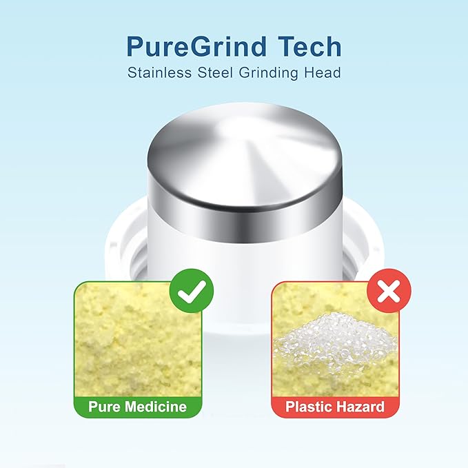 Fullicon Pill Crusher Fine Powder, Stainless Steel Grinder Head, 2-in-1 Medicine Crush with Storage, Small Pill Grinder for Pets, Elderly & Kids (Blue White)