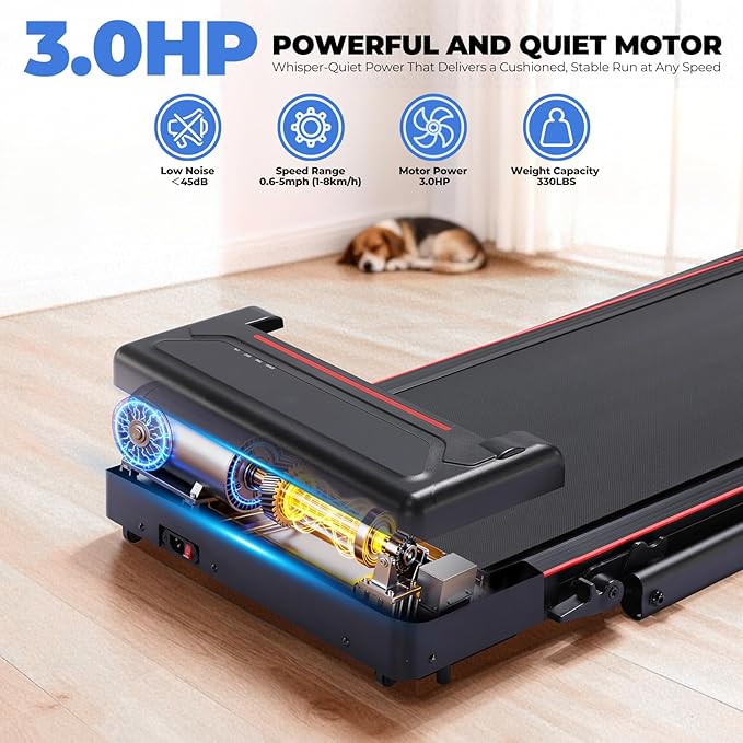 GORISE Walking Pad Treadmill with Adjustable Height Handle Bar, 3HP Quiet Foldable Under Desk Treadmill, Portable Treadmills for Home 350LBS with Remote Control LED Display