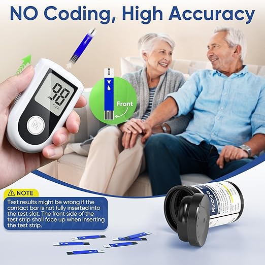 Riroga Blood Glucose Monitor Kit with 50 Glucometer Strips, 50 Lancets, 1 Blood Sugar Monitor,Blood Sugar Test Kit for Home Use,Travel Case for Blood Glucose Monitor Kit,Lancing Device, No Coding