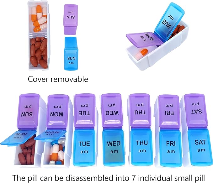 Weekly Pill Organizer 7 Day 2 Times a Day Travel Pill Case Portable Removable Pill Box Large Capacity Medicine Box for Purse AM PM Daily Pill Box