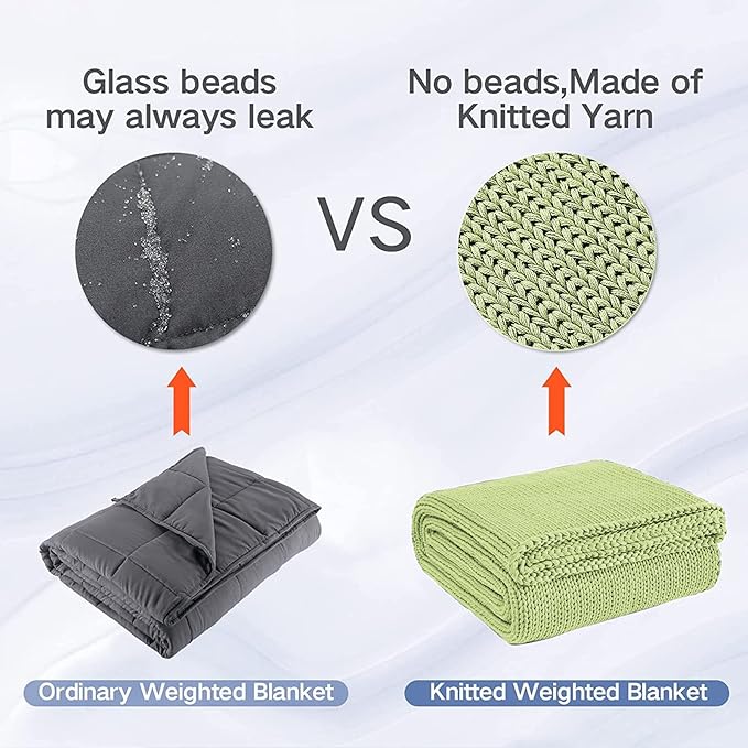 Guohaoi Knitted Weighted Blanket for Adults (Light Green 60"x80" 20lbs) No Beads Cooling Throw Blanket for Hot Sleepers, Home Decor Breathable Chunky Knit Heavy Blanket Use on Queen/King Size Bed