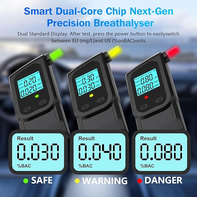Breathalyzer, LCD Digital Alcohol Tester with 20 Mouthpieces - Portable & Easy to Use for Personal, Home, and Party Safety High Accuracy Breath