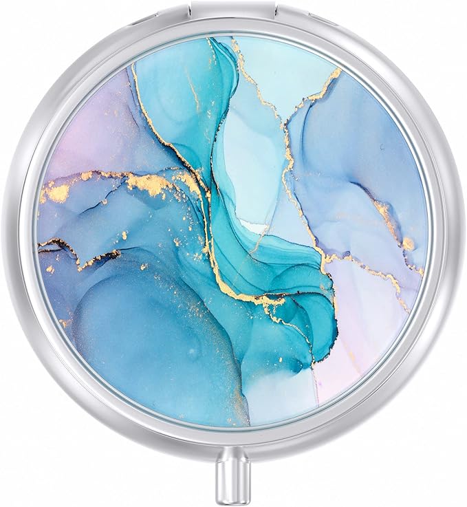 Pill Case, Cute Travel Pill Box for Purse, Moisture Proof Small Medicine Holder, Portable Pocket Medicine Organizer Dispenser to Hold Vitamins, Cod Liver Oil, Supplements, Colorful Ink Marble