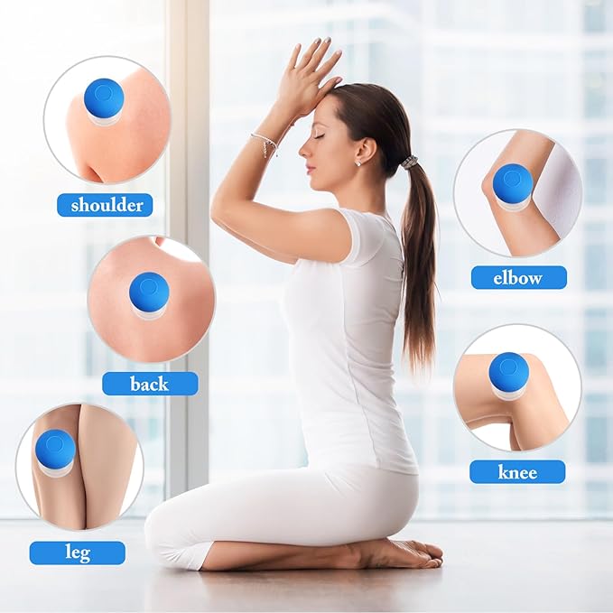 Nuanchu 2 Pieces Glass Cupping Set, Facial Cupping Cups Glass Silicone Cups Vacuum Suction for Face Skin Back Shoulder Muscle (1 Inch and 1.4 Inch Diameter,Blue)
