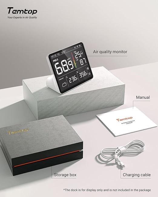 Temtop Air Quality Monitor Indoor PM2.5 CO2 Detector, 8-in-1 Smart Air Quality Weather Station with PM2.5 PM10 CO2 Temperature Humidity Sensor Weather Forecast for Home