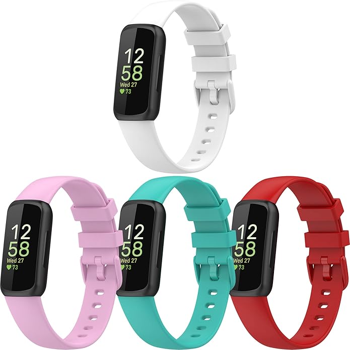 (4 Pack) Bands Straps Intended for Fitbit Inspire 3 Health & Fitness Tracker, Colorful Comfortable Flexible Silicone Band Rubber Strap Wristbands Sports Accessories for Inspire 3