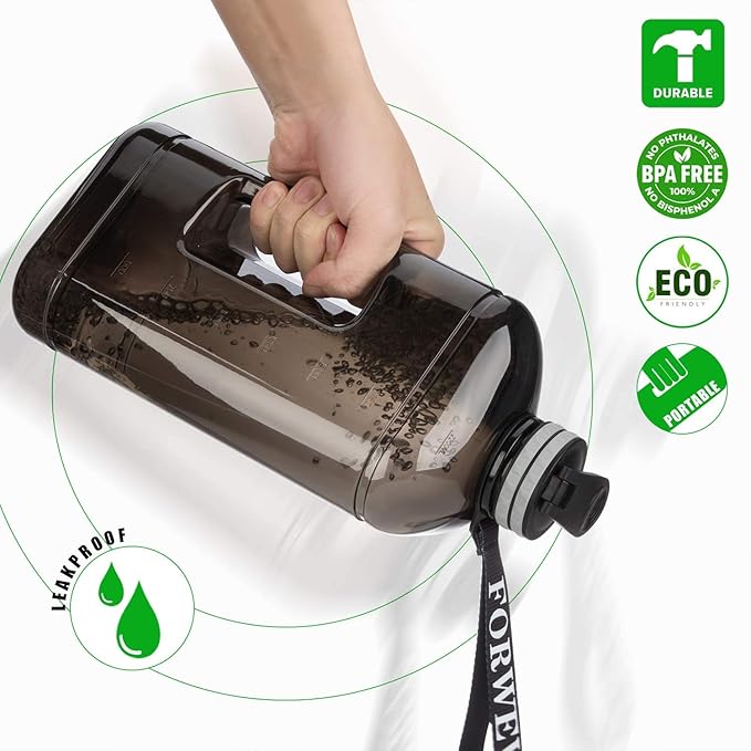 Half Gallon Water Bottle with Handle 2.2L/74OZ Large Plastic Water Bottles BPA Free Water Bottles with Strap Portable with Time Marker for Camping, Hiking and Home Activity