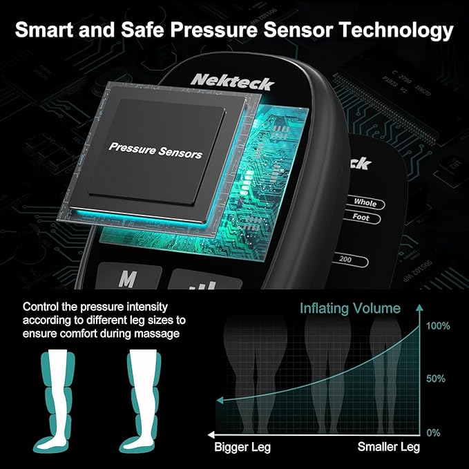Nekteck Leg Compression Massager Recovery System, Cordless Foot and Leg Massager for Circulation and Pain Relief, Rechargeable Compression Boots with 6 Modes 4 Intensities, Legs Relaxation