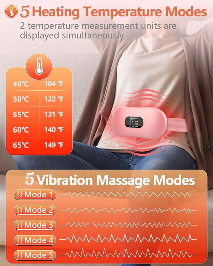 Heating Pad for Period Cramps,Upgrade Portable Heating Pads with Display&4 Timer Auto Off,Cordless Menstrual Heating Pad Back Pain Relief Belt with Massager Her Women Girls Stocking Stuffers