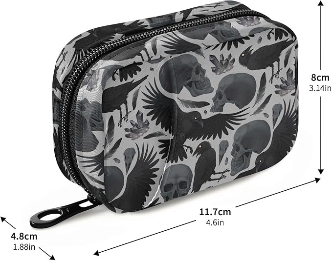 Crows Skulls Pill Box 7 Day Pill Case Travel Pill Organizer Bag Container for Medicine with Zipper Portable Weekly Case Compact Size for Medicine, Vitamin, Supplement
