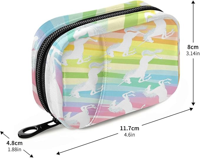 Unicorns Rainbow Stripes Colors Travel Pill Organizer Case Box Container Weekly Portable Vitamin Medicine Holder Storage Bag with Zipper Removable
