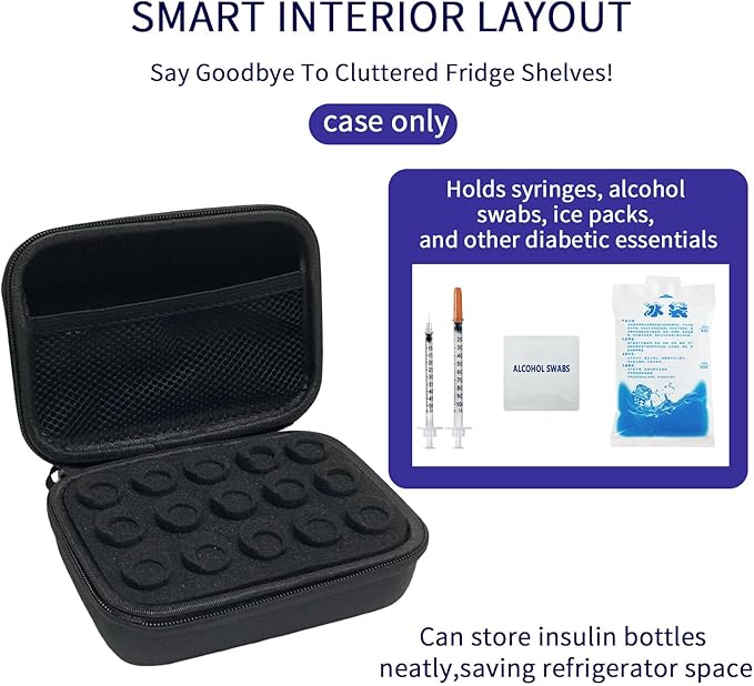 Insulin Vial Case for Travel, Fits 10ml/3ml Bottles, Hard Shell Insulin Bottle Storage Organizer with Foam Slots & Mesh Pocket, Diabetic Supplies Organizer for Home and On-The-Go (9 Slots)