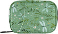 Pastoral Green Dragonflies Flowers Leaves Travel Pill Organizer Case Box Container Weekly Portable Vitamin Medicine Holder Storage Bag with Zipper Removable
