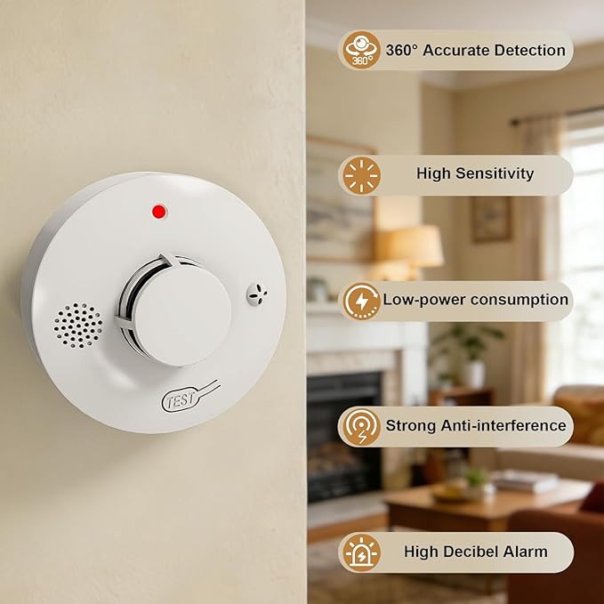 Smoke Detector, Fire Alarms for Home, Battery Powered Photoelectric Smoke Alarm with Test/Mute Button (Not Include Batteries),4 PCS