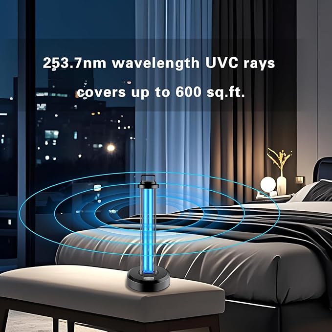 38W UV Light with 1 Spare Bulb, UVC Lamp with Remote Control for Home,Office School,Hotel.Portable Lamp,3-Gear Timer 15/30/60 Minutes 110V Ozone Free