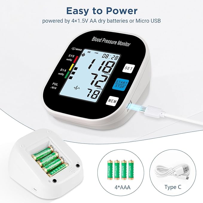 Blood Pressure Monitor for Home Use - Automatic BP Machine with Large Backlit Display High Accuracy for 2 Users Arm Cuff & Storage Bag (Black)
