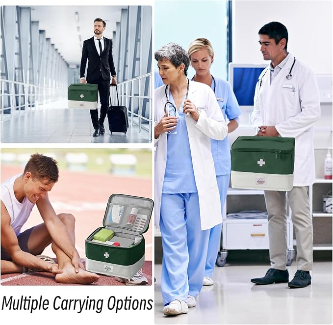 Travel Medicine Bag Organizer, Portable Medical Bag Empty, for Home, Travel, Camping, Car, Hiking & Outdoor Emergencies, Empty first aid box (Green)