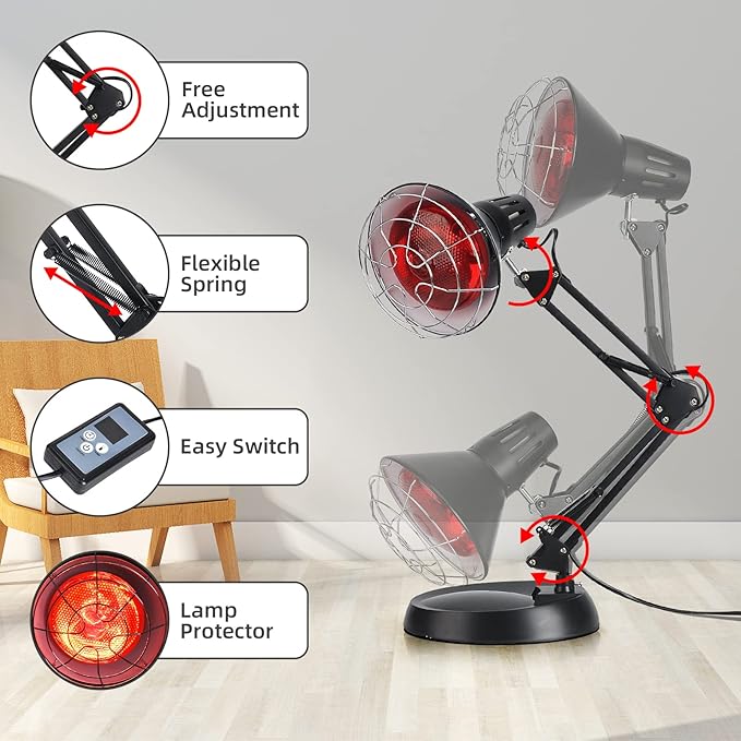 Infrared Red Light Therapy with Sturdy Base, Heat Lamp Device with 150W Bulb, Adjustable Near Infrared Light Heat Lamp Set for Body Neck Shoulder Joints Back Pain Relief