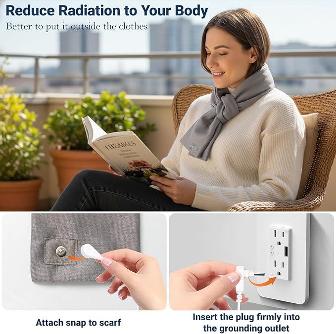 VAJOOCLL Grounding Neck 99% Silver Fabric Faraday Scarf Faraday Protection Hood RF Shielding 5G Blocking WiFi Shield