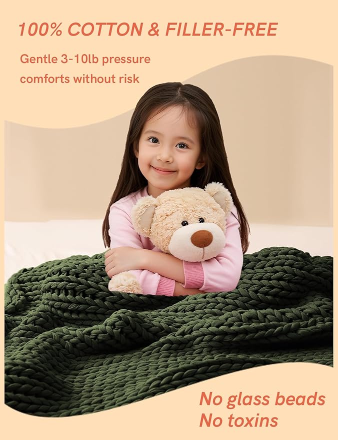 YnM Cooling Weighted Blanket, 100% Cotton Handmade Chunky Knitted Blanket, Weighted Lap, Breathable Heavy Blankets, Machine Washable Throw for Sleep or Home Decor (Pine Green, 40x50 Inch, 7lbs)