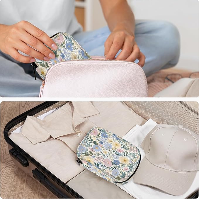 Spring Flowers Art Pill Case Travel Pill Organizer Weekly 7 Day Portable with Zipper Medicine Box Pill Case for Vitamins, Birth Control,Fish Oils,Medication, Supplements