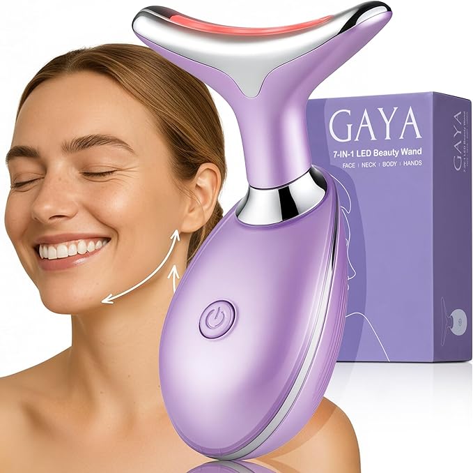 Red Light 7 in 1 LED Face and Neck Massager – Beauty Wand with Gentle Warmth & Vibration for a Relaxing Skincare Routine, Includes Face Oil & Type-C Charging