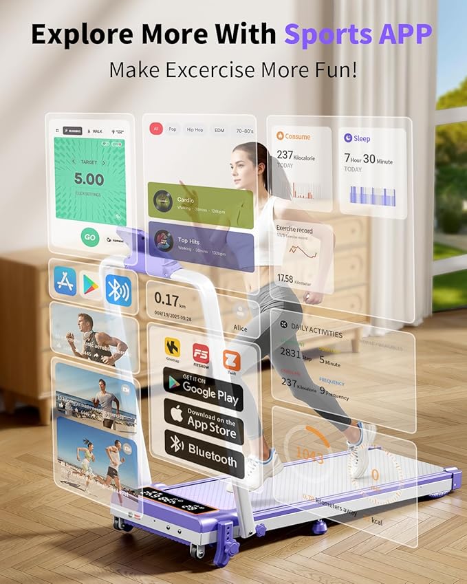 Foldable Treadmill with 10% Incline, 3.5HP Low Noise Walking Pad Treadmill with Handle Bar, Rayspace 4 in 1 Portable Under Desk Treadmills for Home/Office, 350 Lbs Capacity, APP & Remote Control