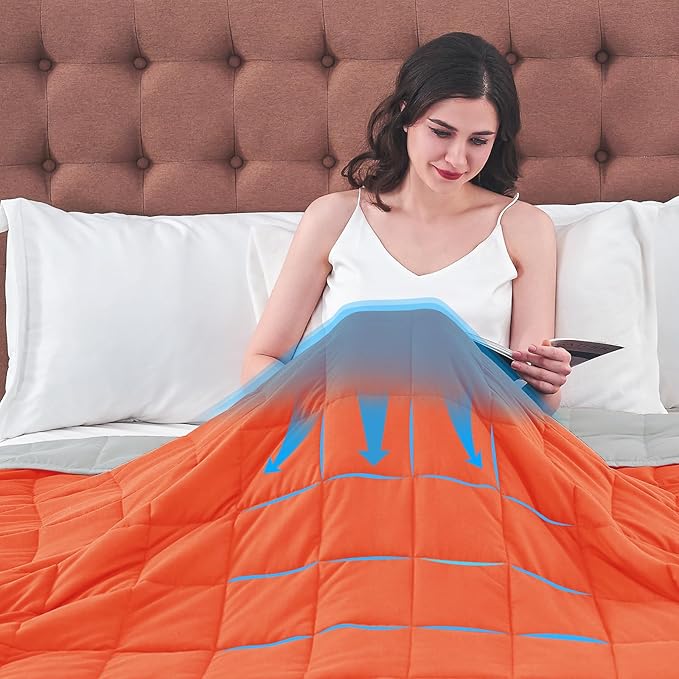 yescool Weighted Blanket for Adults (25 lbs, 60" x 80", Orange) Cooling Heavy Blanket for Sleeping Perfect for 240-260 lbs, Queen Size Breathable Blanket with Premium Glass Bead, Machine Washable