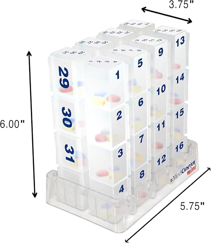 MedCenter Monthly Pill Organizer HSA/FSA – 31-Day Pill System with Daily Numbered Boxes, Travel Canvas Pouch & Bonus Tweezers – Easy, Organized, and Simple Medication Management