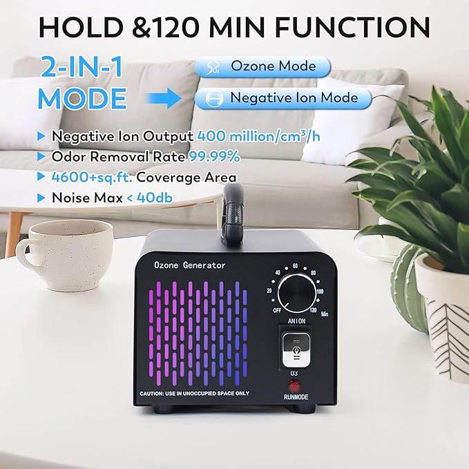 Ozone Machine Generator 46,000 Mg/H Negative Ion Ionizer Ozonics High Capacity Ozone Odor Eliminator Ionizer Air Purifier Deodorizer for Home, Basement, Smoke and Pet Room