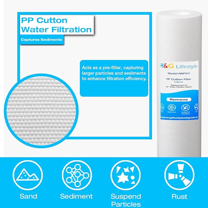 H&G Lifestyles 4.5" x 20" 3 Stage Whole House Water Filter Replacement set with Iron & Manganese Reducing Cartridges, GAC KDF, PP Cutton Cartridges,Compatible with DGD-5005-20, WGB32BM,EP20-BB,FP25B