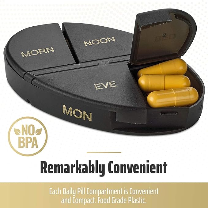 Daily Pill Organizer - (4 Times a Day) Stackable Medication Reminder - Premium Weekly AM/PM Pill Box with 7 Daily Stackable Trays and Medicine Organizer for Vitamins and Supplements, Gold, Case of 40