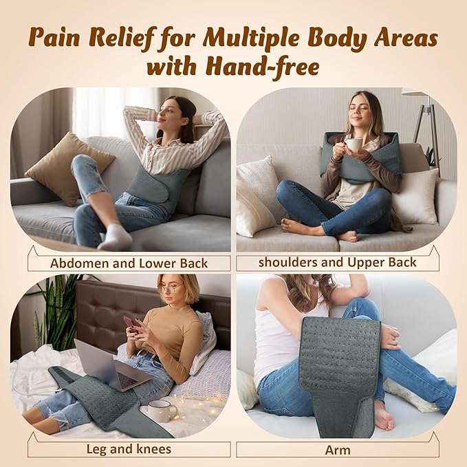 Heating Pad for Back, Electric Heating Pad for Period Cramps, Wrap Around Heated Pad for Waist Stomach Neck Shoulders with Belt, Anniversary & Birthday Gifts for Women Men Mom Dad Wife Husband