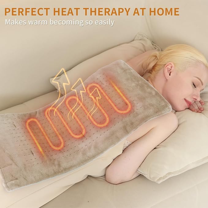SAROO Heating Pad for Back Pain Relief,Massaging Weighted Heating Pads for Neck, Shoulder,Cramp,Portable Heated Pad with 3 Heat Settings & 6 Massage,18 Relaxing Combinations,Auto Off,12"*24",Camel