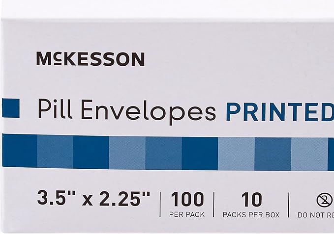 McKesson Pill Envelopes for Medicine [1000 Count] Medication Packets, Imprinted, Moisture Seal, 100 Count, 10 Packs